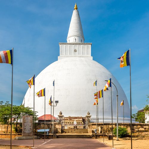 ANURADHAPURA,SRI LANKA - FEBRUARY 3,2020 - View at the Entrance to Mirisawetiya Stupa in Anuradhapura. Anuradhapura is the capital city of North Central Province of Sri Lanka.